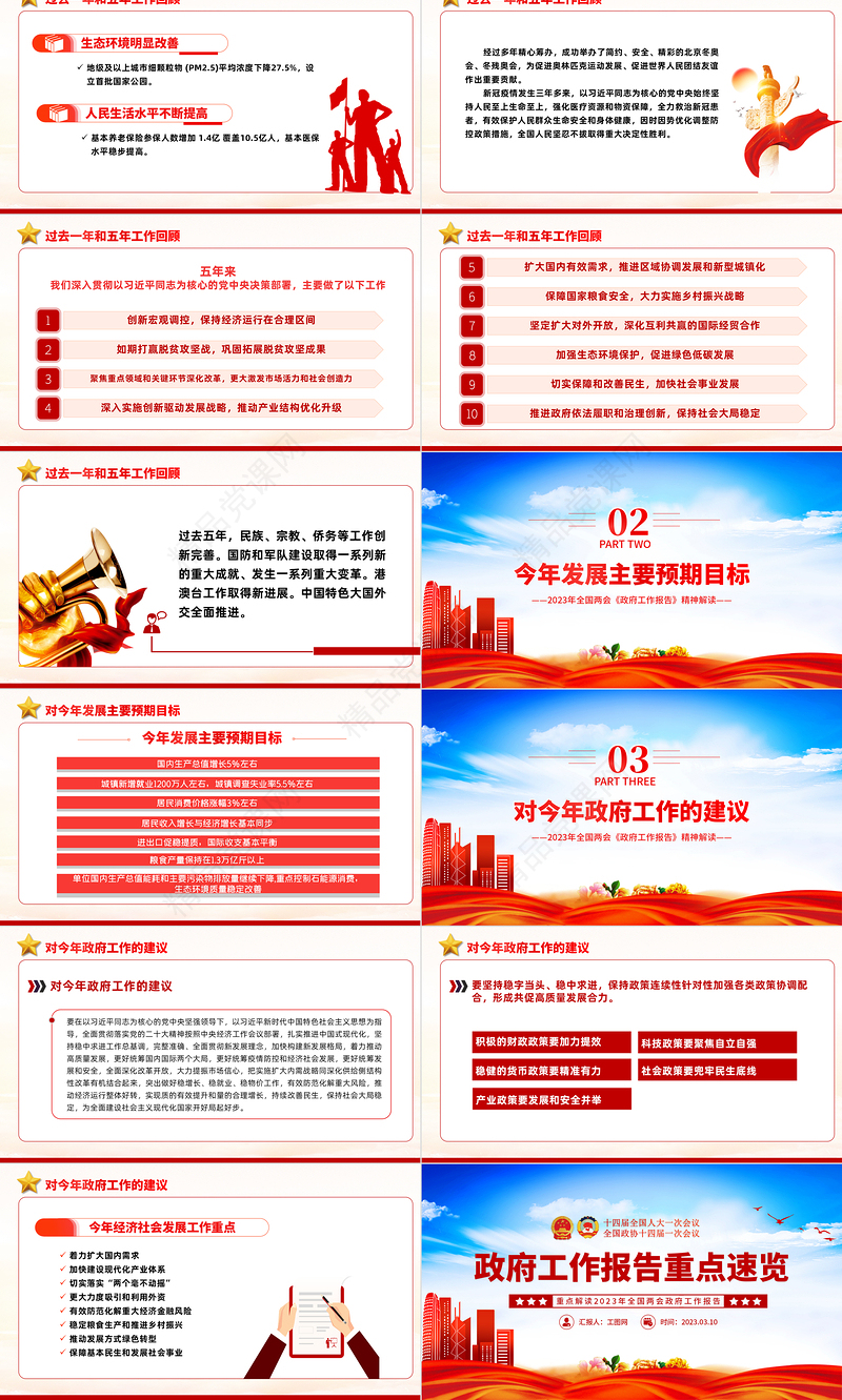 2023聚焦两会政府工作报告重点速览PPT精品风重点解读全国两会政府工作报告专题党课课件模板下载