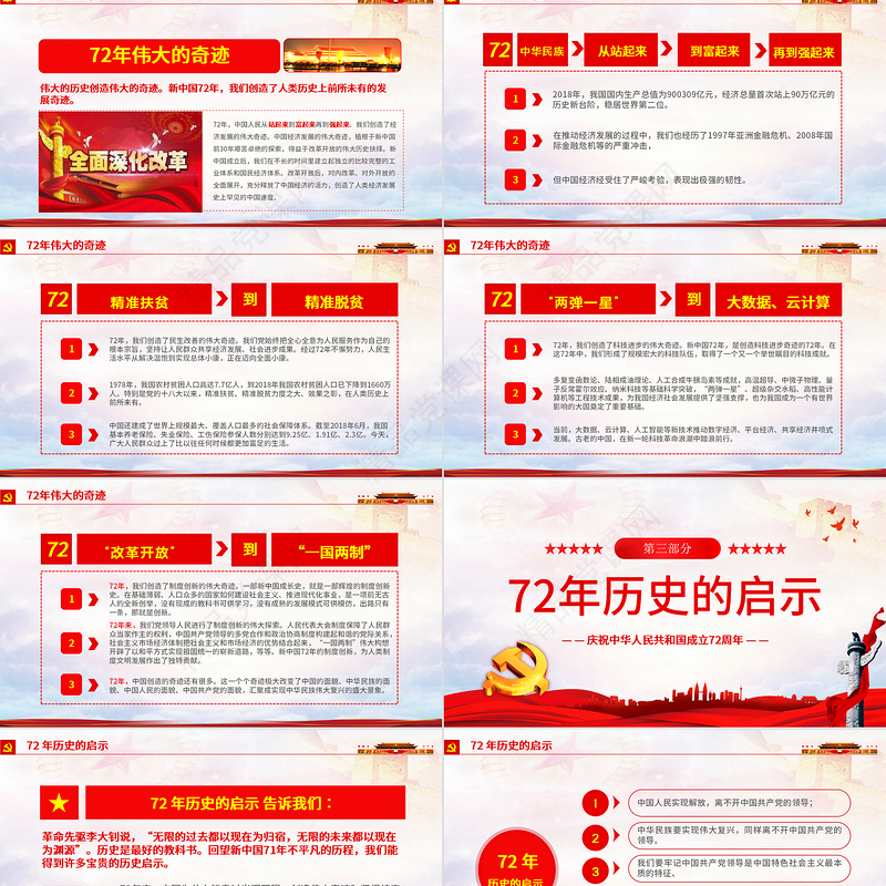 2021光辉的历程伟大的奇迹PPT红色简洁十一国庆节新中国成立72周年党课课件