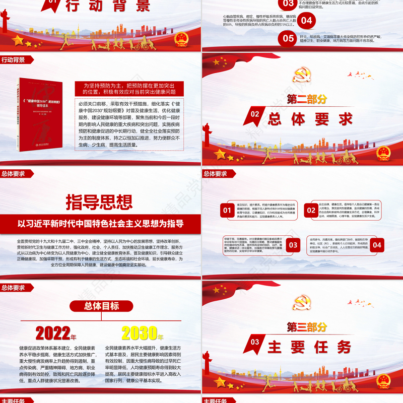 原创关于实施健康中国行动的意见健康中国2030规划纲要党政党课PPT-版权可商用