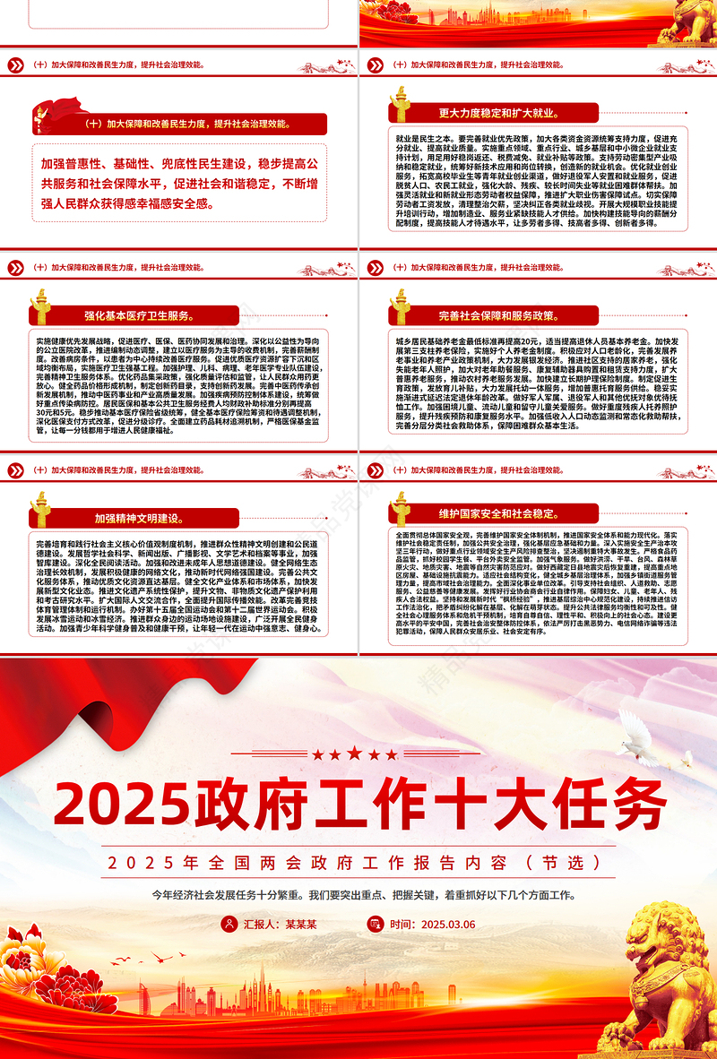 精品全国两会精神学习PPT2025政府工作十大任务课件