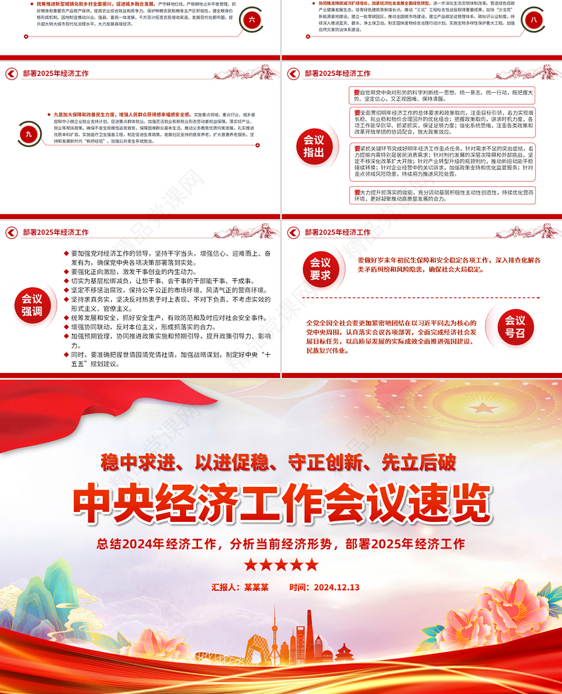 中央经济工作会议PPT大气华美总结2024年经济工作部署2025年经济工作课件