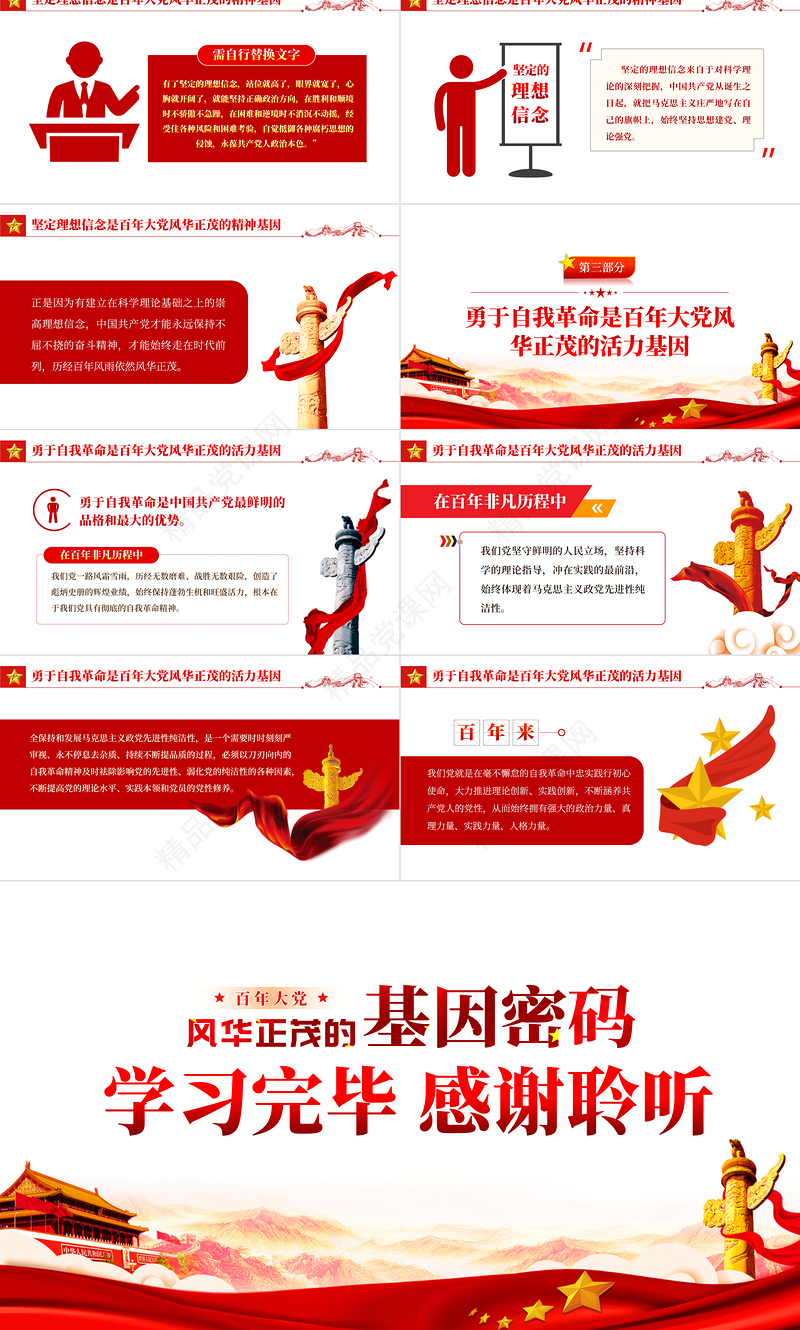百年大党风华正茂的基因密码PPT红色党政风党员干部党史学习专题教育党课课件模板