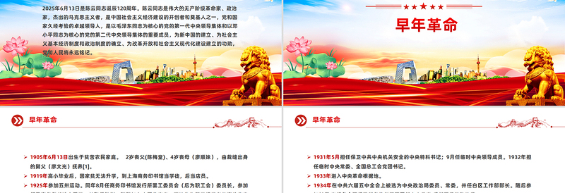 简洁大气纪念陈云同志诞辰120周年系列活动宣传PPT模板