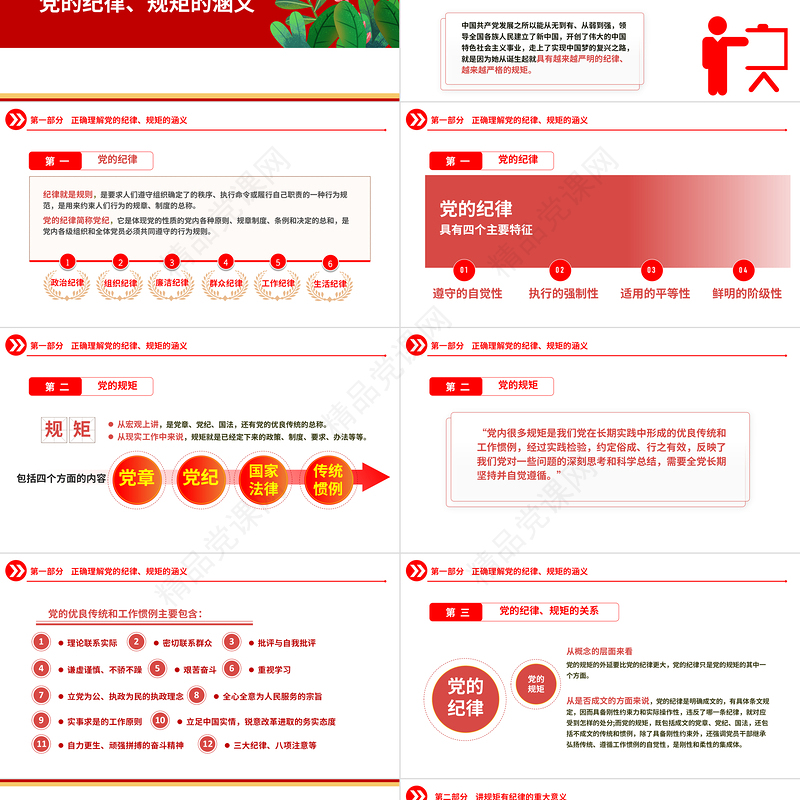2022党员干部要讲规矩有纪律PPT红色创意党政机关党支部主题党日学习研讨纪律党课模板