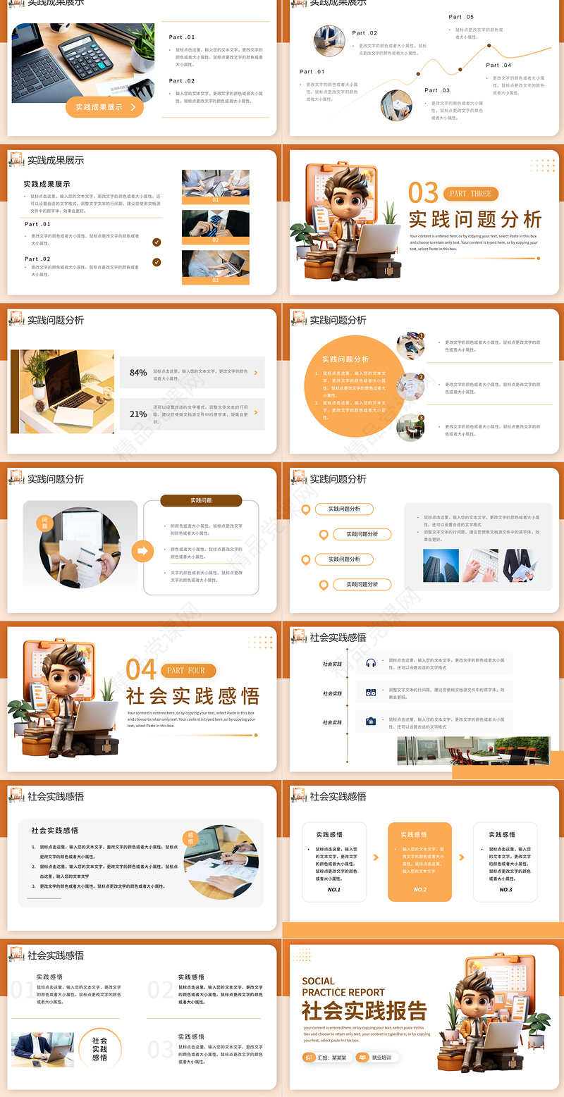 2024社会工作实践报告PPT简洁精美行业通用模板