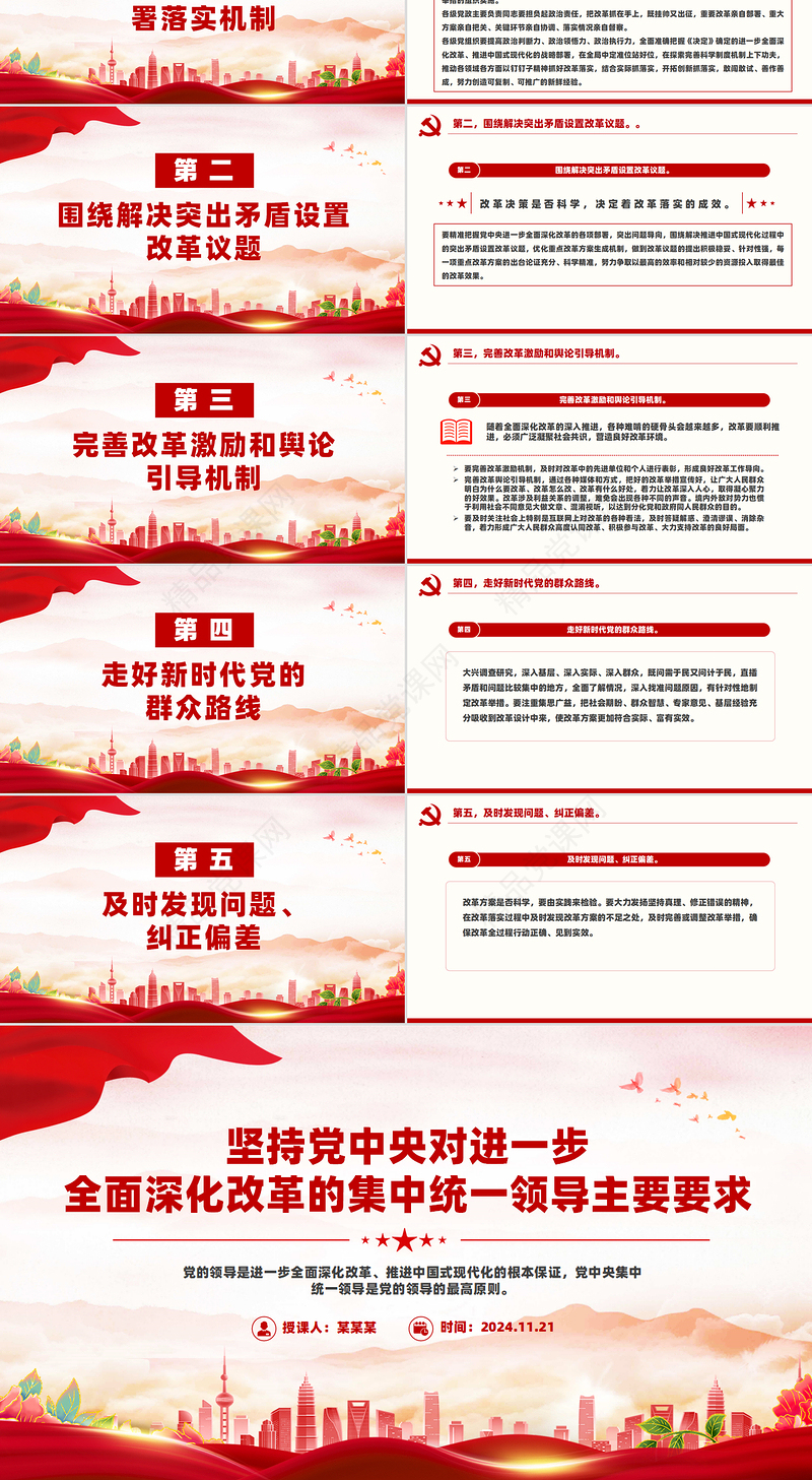 大气简洁坚持党中央对进一步全面深化改革的集中统一领导主要要求PPT模板