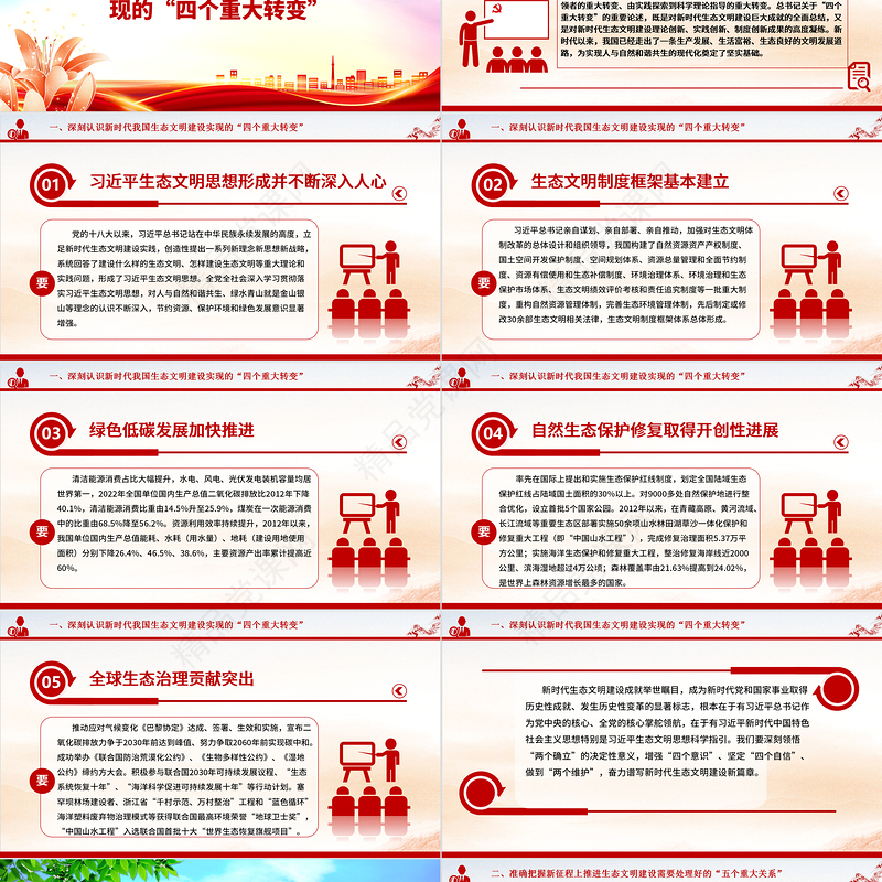 2023全面推进人与自然和谐共生的现代化ppt红色大气深入学习领会习近平生态文明思想党组织党支部学习培训微党课下载