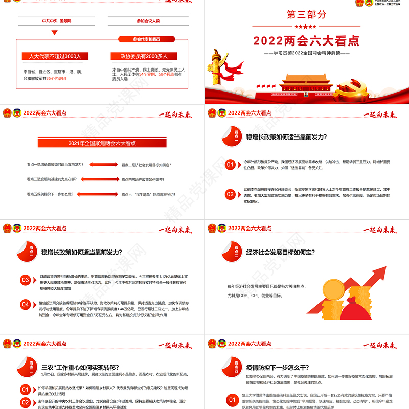 一起向未来聚焦全国两会PPT党政风简约风学习贯彻全国两会精神解读专题课件模板