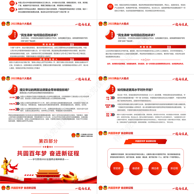 一起向未来聚焦全国两会PPT党政风简约风学习贯彻全国两会精神解读专题课件模板
