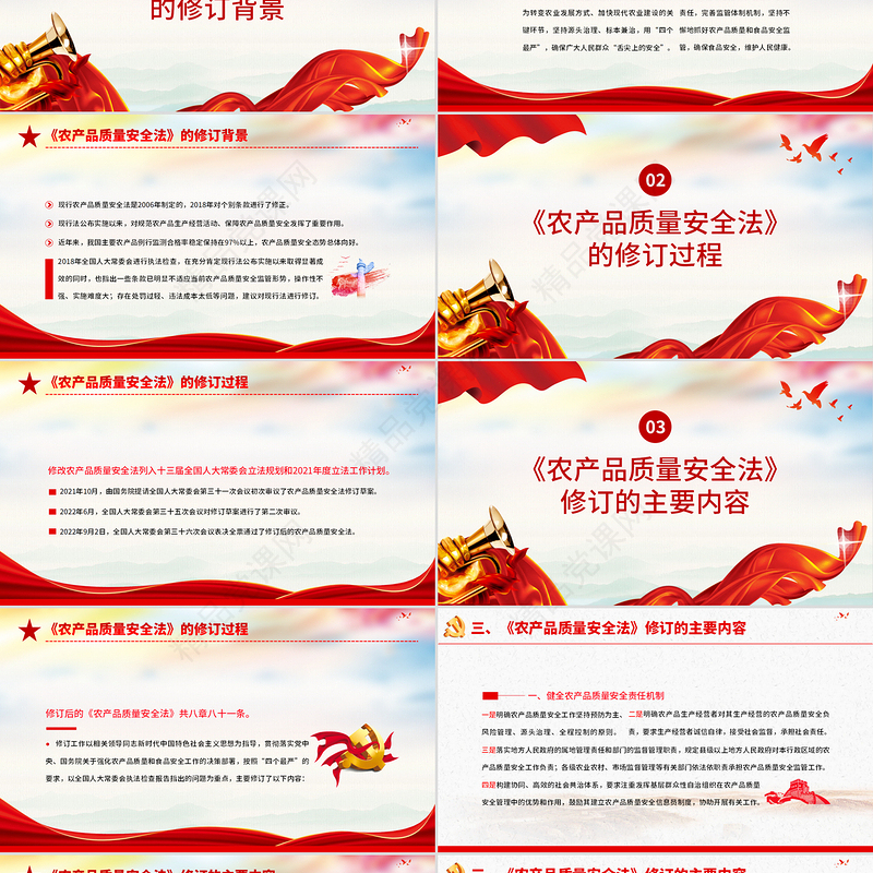 农产品质量安全法PPT红色党政风全面学习解读新修订《中华人民共和国农产品质量安全法》重点内容专题党课课件模板