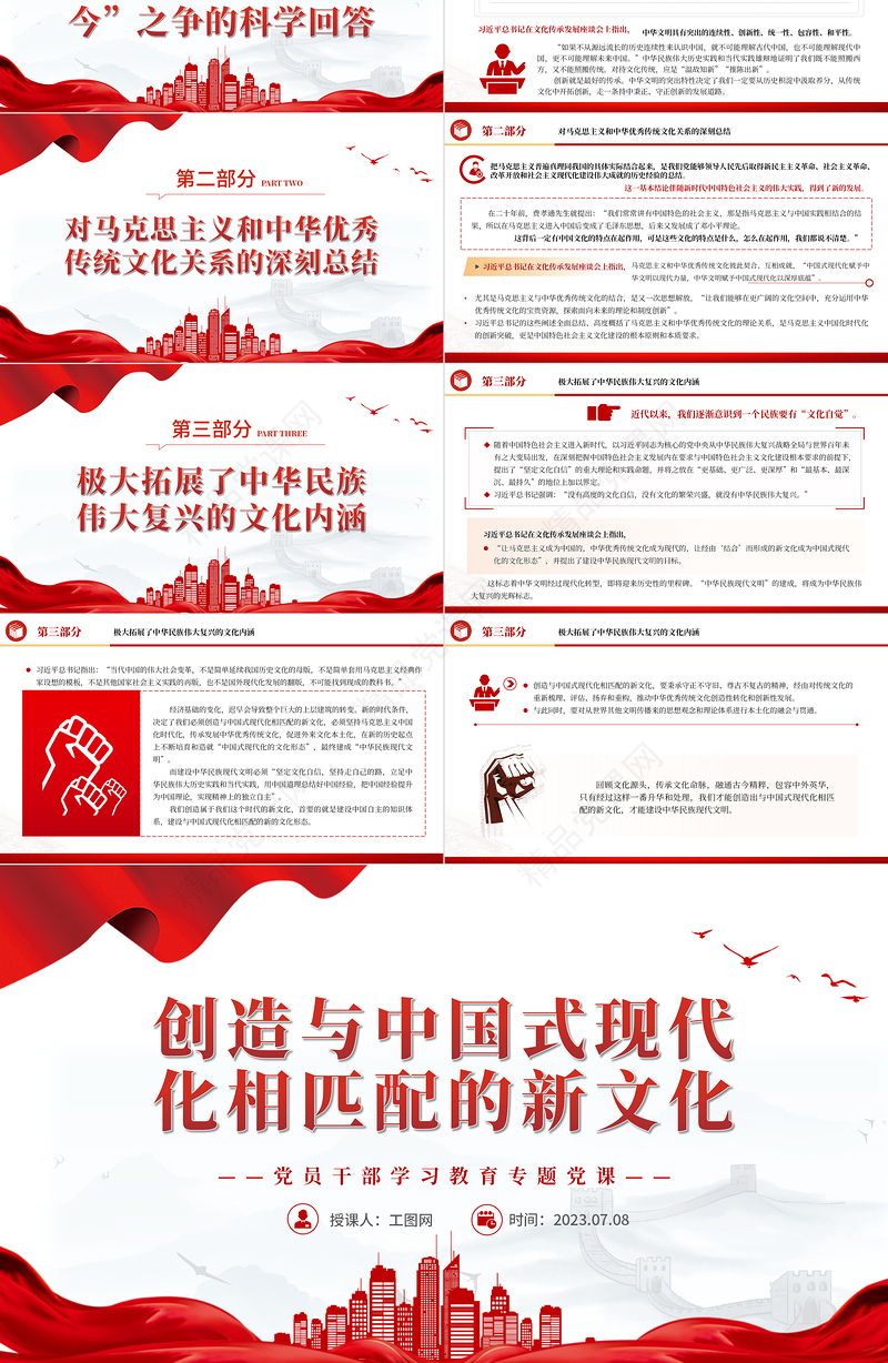 2023创造与中国式现代化相匹配的新文化PPT精品风党员干部学习教育专题党课课件