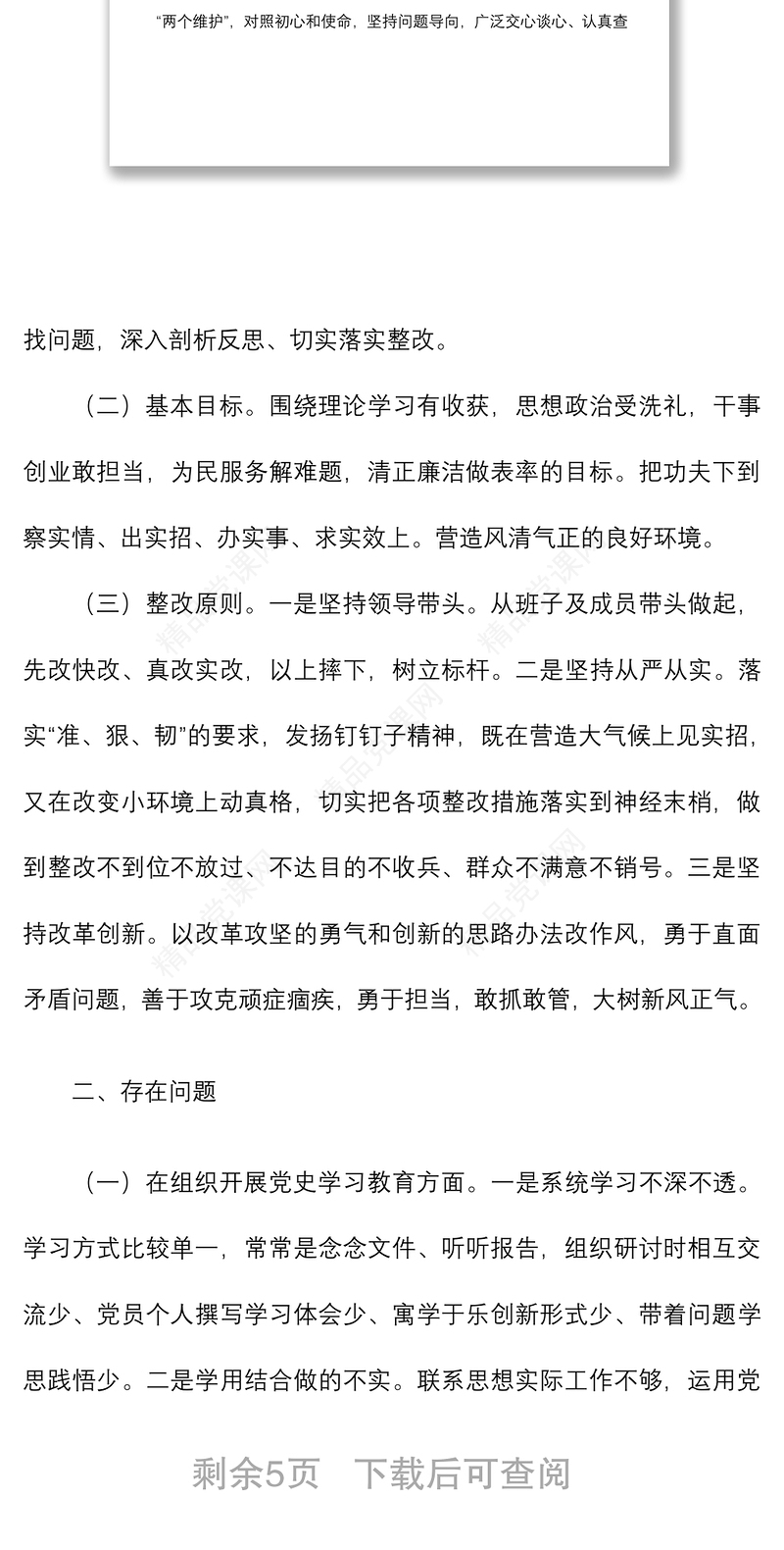 【原创】某某党支部2021年组织生活会班子整改方案