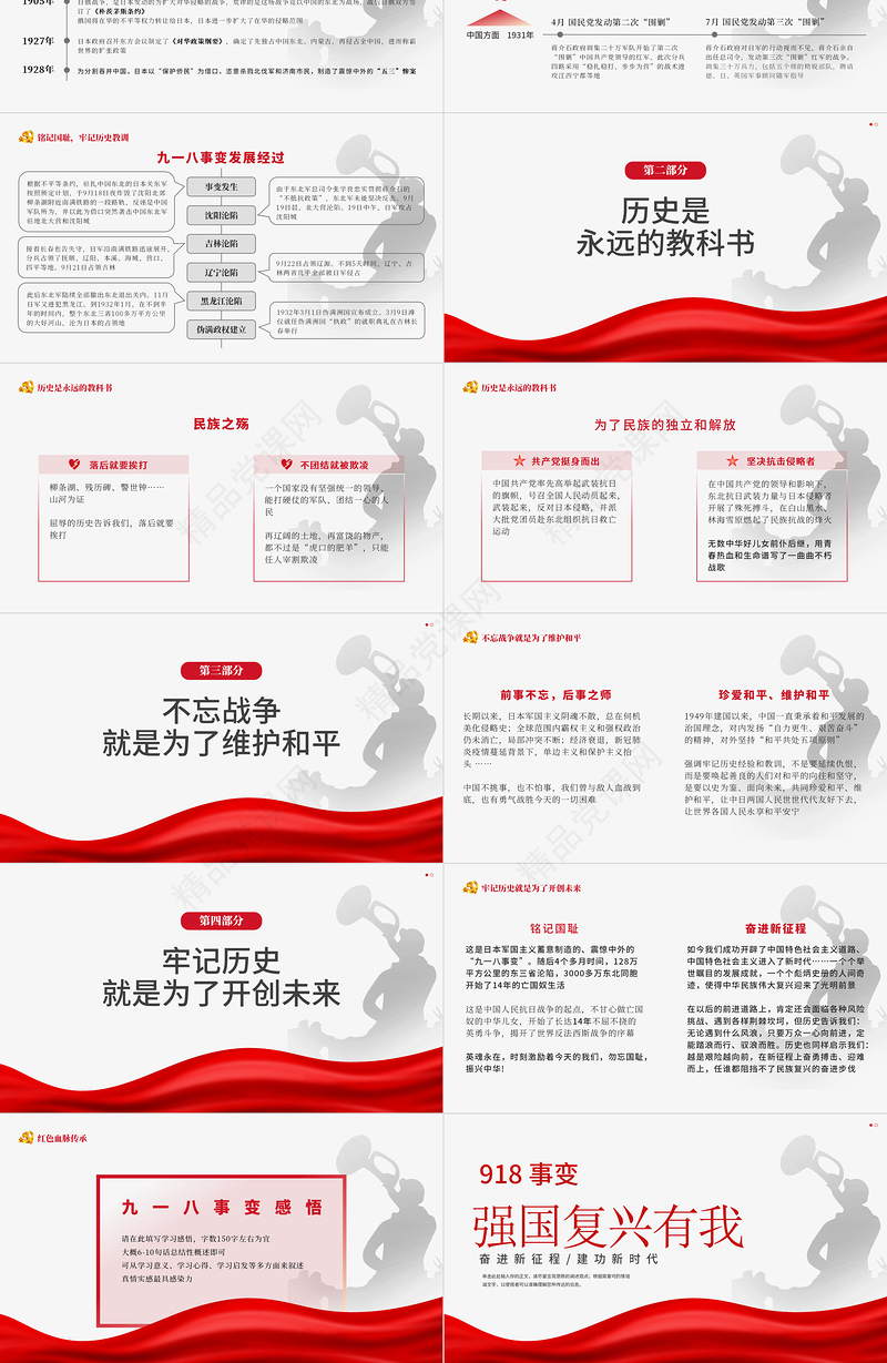 2022铭记九一八强国复兴有我PPT红色党政风赓续红色血脉铭记九一八迎接二十大专题党课课件模板