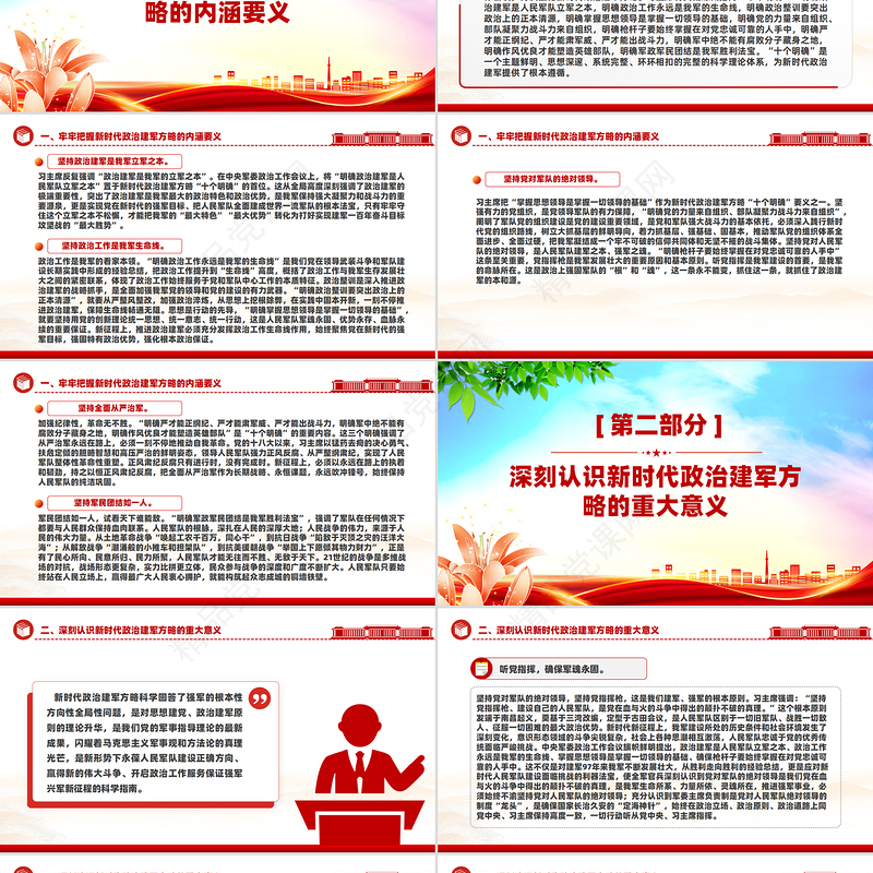 全面准确领会新时代政治建军方略PPT精美创意深入推进政治建军党课下载