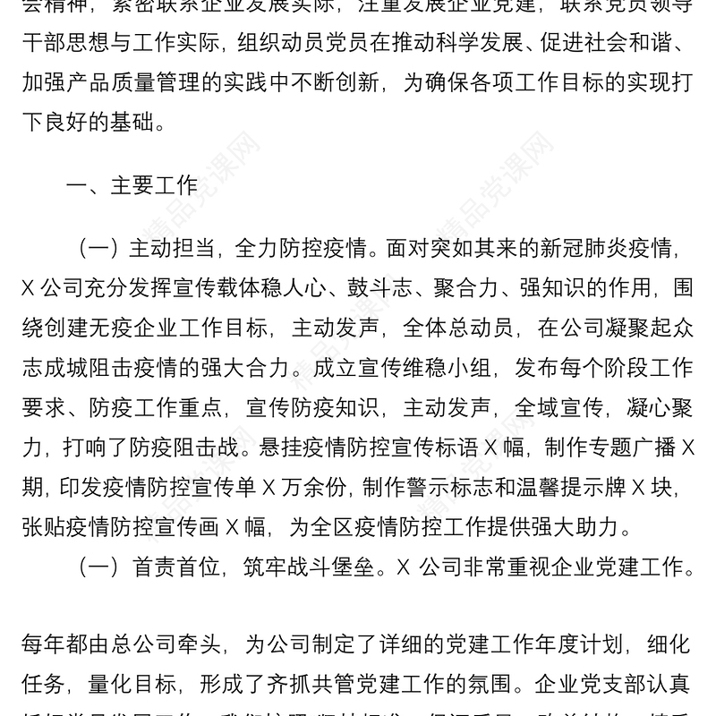 公司党支部书记抓基层党建工作书记述职报告