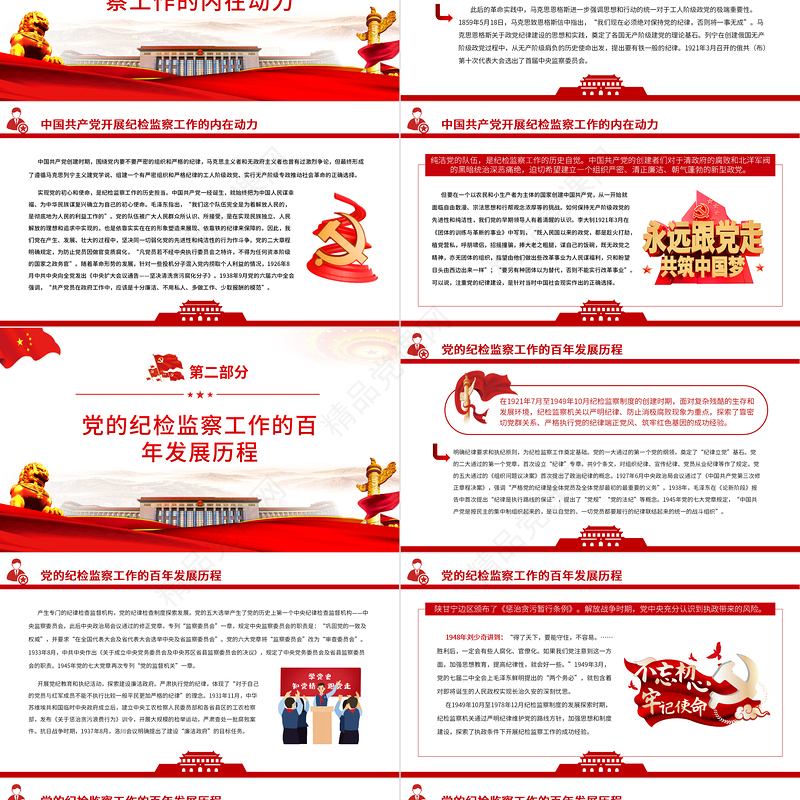 党的纪检监督工作的百年发展历程PPT红色精品深入学习党的十九届六中全会精神专题党课课件模板