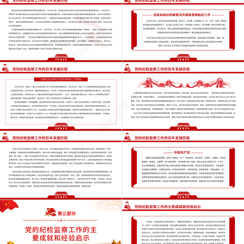 党的纪检监督工作的百年发展历程PPT红色精品深入学习党的十九届六中全会精神专题党课课件模板