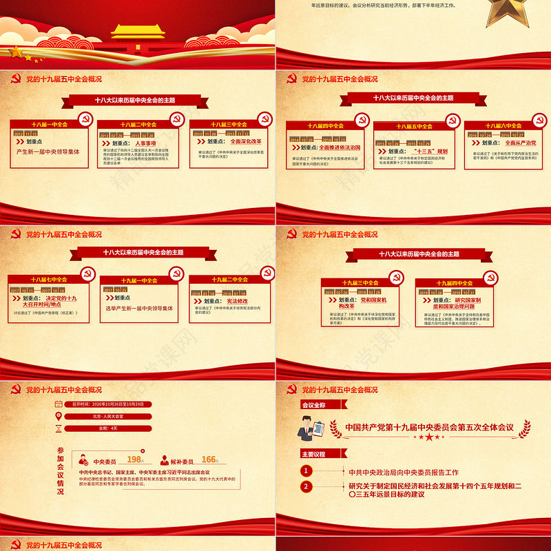 党政风喜庆中国共产党第十九届五中全会公报学习解读PPT