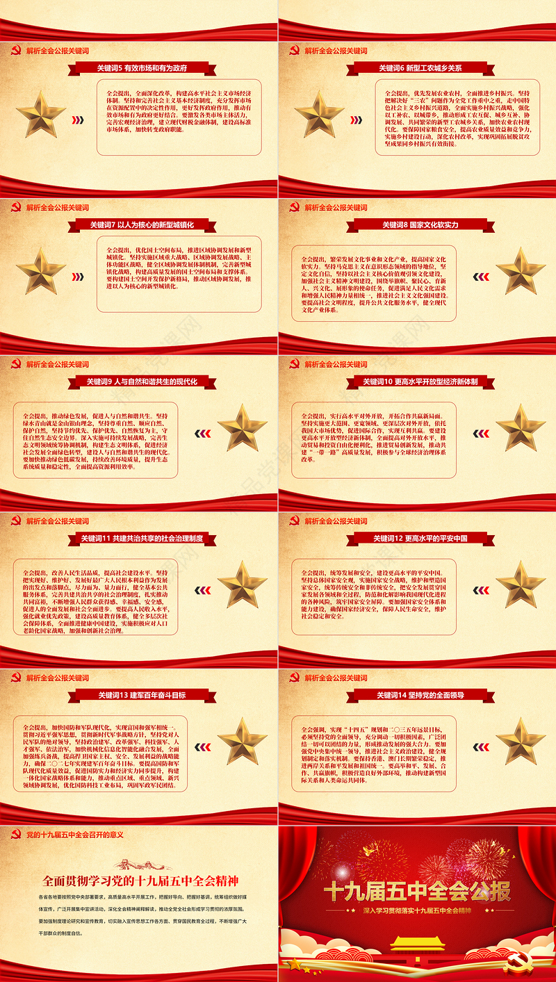 党政风喜庆中国共产党第十九届五中全会公报学习解读PPT