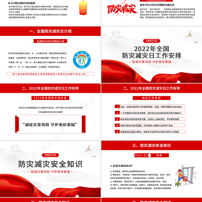 全国防灾减灾日PPT红色精美减轻灾害风险守护美好家园主题防灾减灾日专题课件模板
