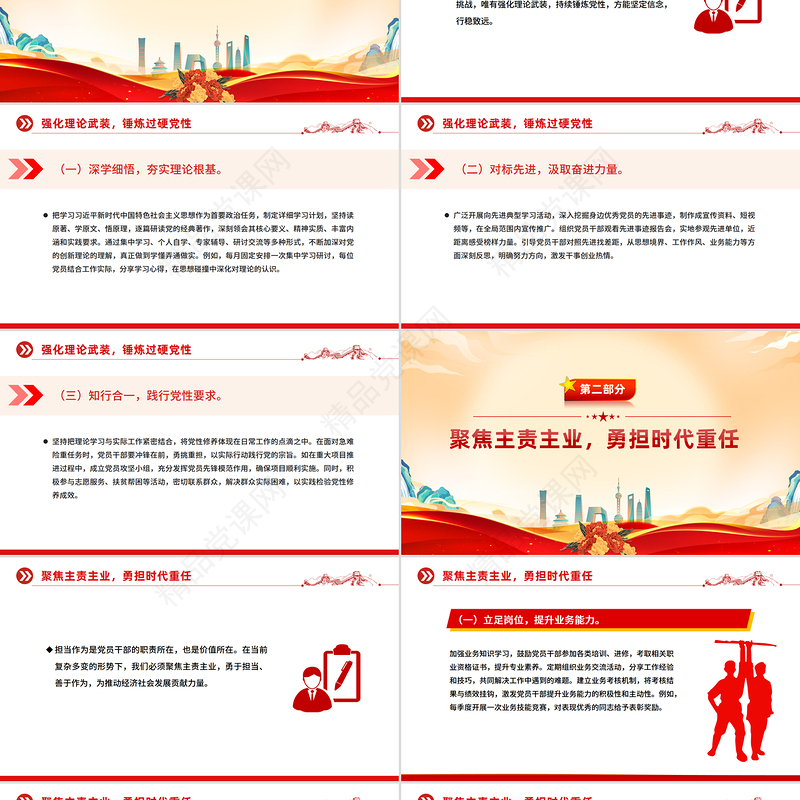 红色精美锤炼党性修养勇担时代重任坚守廉洁底线PPT党课