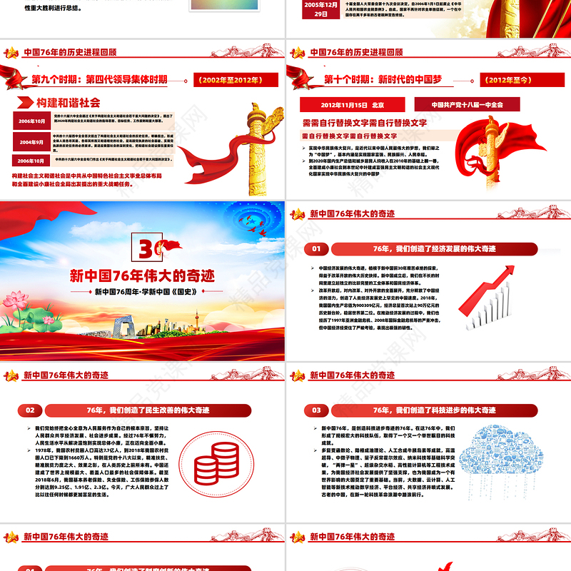 党政风礼赞新中国奋进新时代PPT新中国成立76周年国庆节党课课件