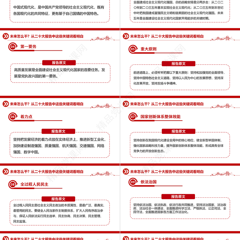 未来怎么干从二十大报告中这些关键词看明白PPT党政风优质20大报告中的关键词学习解读微党课课件