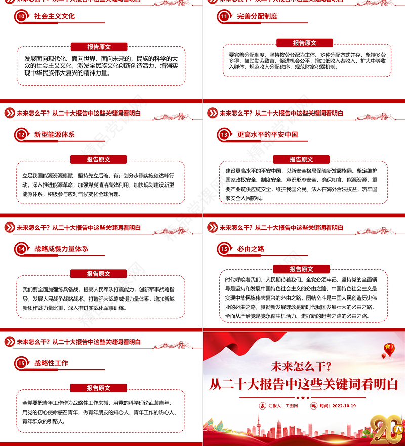 未来怎么干从二十大报告中这些关键词看明白PPT党政风优质20大报告中的关键词学习解读微党课课件
