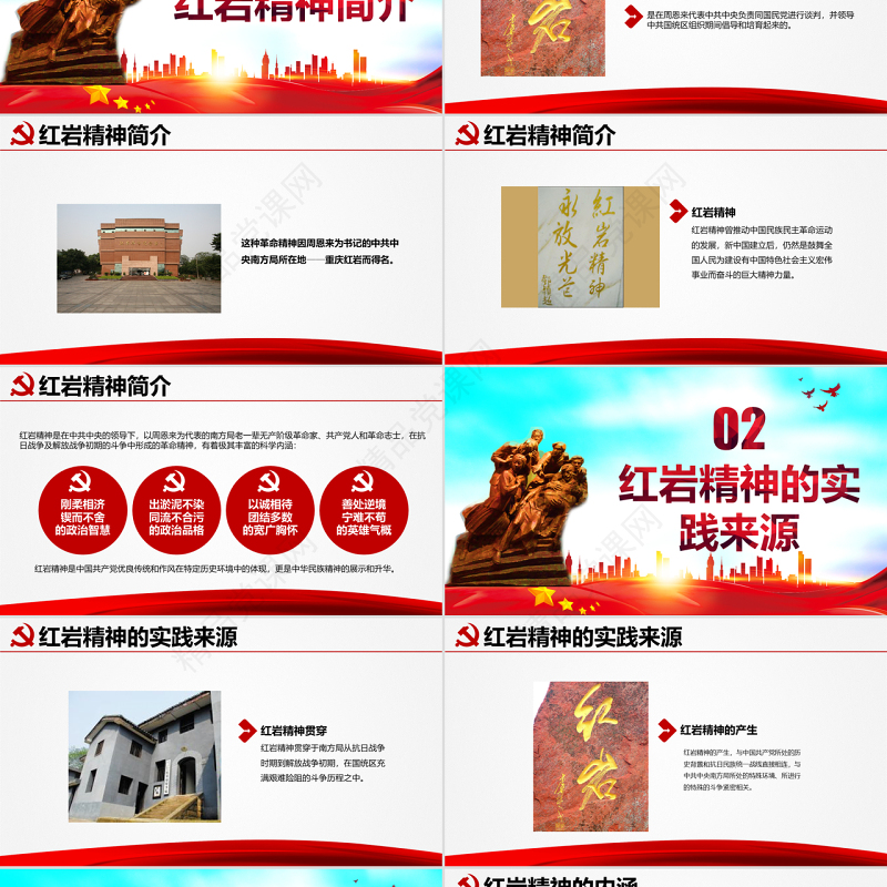 原创传承弘扬红岩精神缅怀英雄先烈党政风精神PPT模板-含讲稿