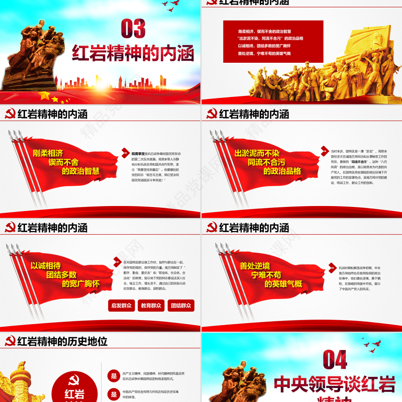原创传承弘扬红岩精神缅怀英雄先烈党政风精神PPT模板-含讲稿