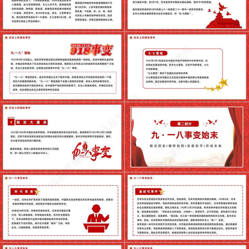 2023铭记历史勿忘国耻九一八事变PPT党政风吾辈自强圆梦中华勿忘九一八课件模板