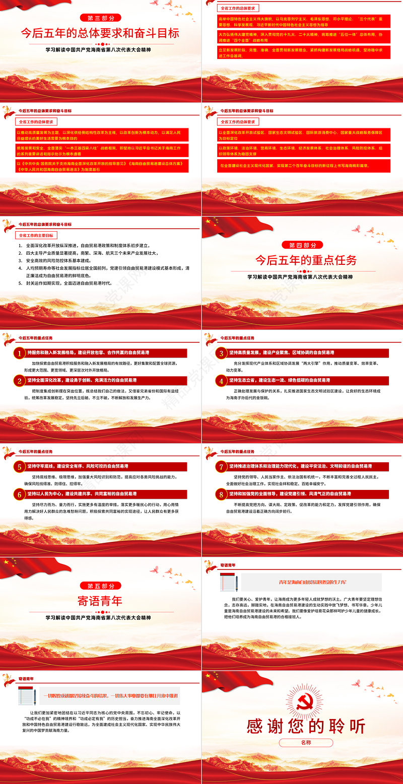 红色党建风中国共产党海南省第八次代表大会专题党课PPT课件模板