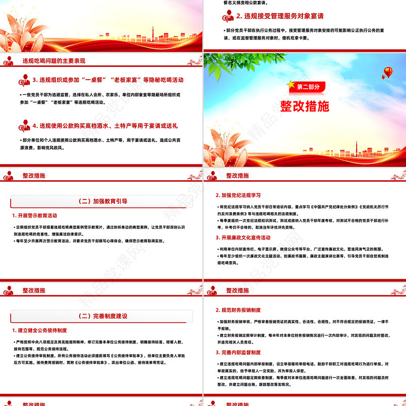 简洁实用关于违规吃喝问题的整改措施PPT全面从严治党课件下载