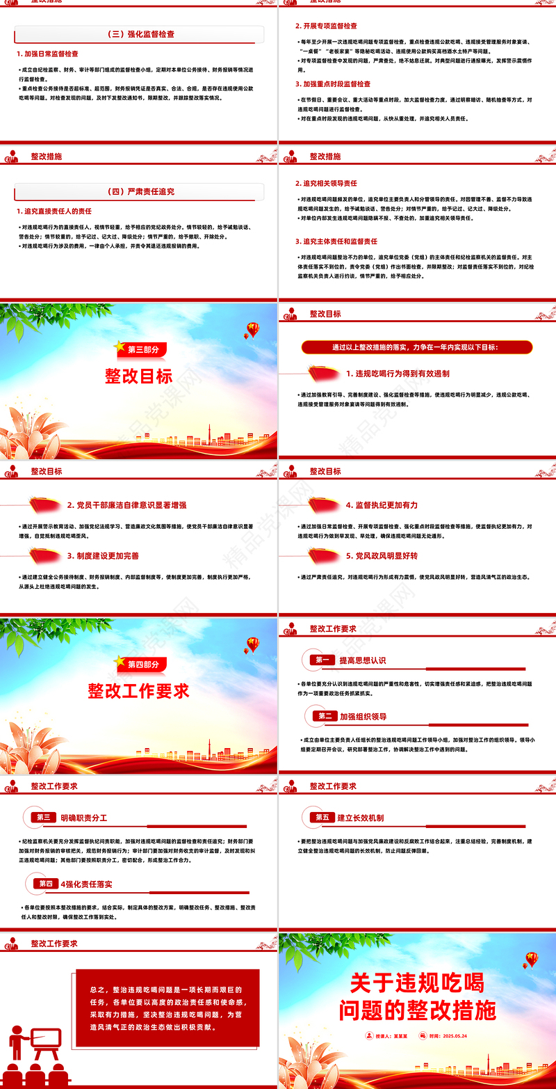 简洁实用关于违规吃喝问题的整改措施PPT全面从严治党课件下载