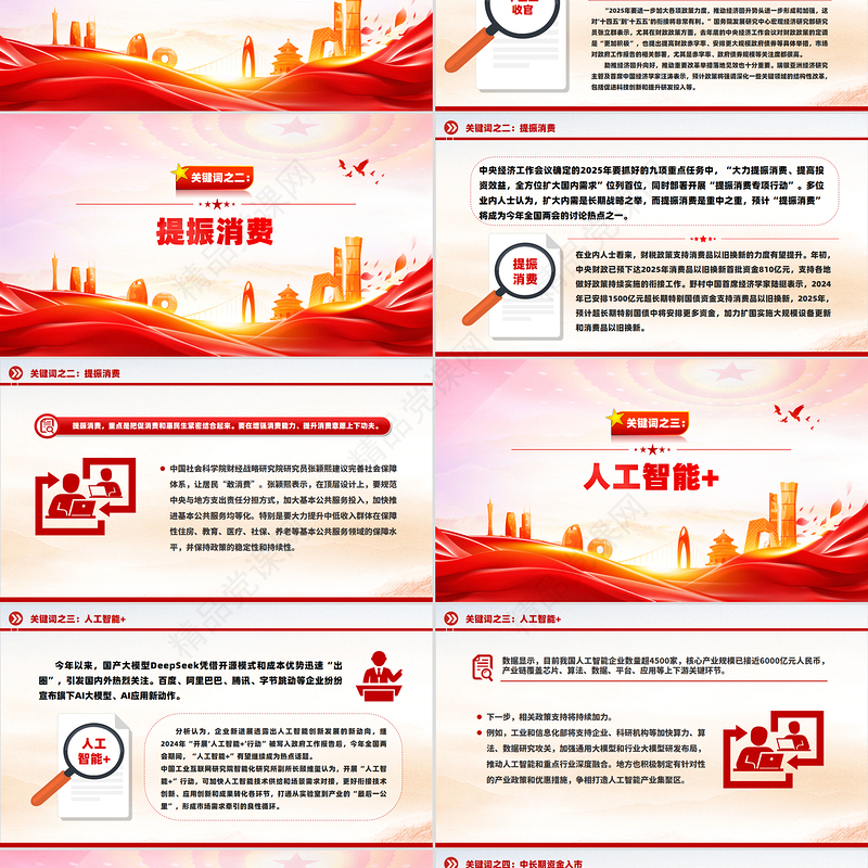 红色精美2025从六大“关键词”前瞻全国两会热点PPT下载
