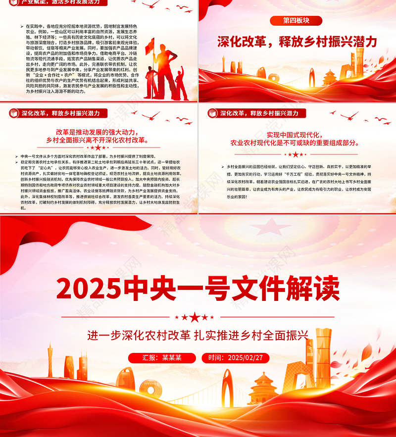 大气精美2025中央一号文件解读PPT深化农村改革主题课件
