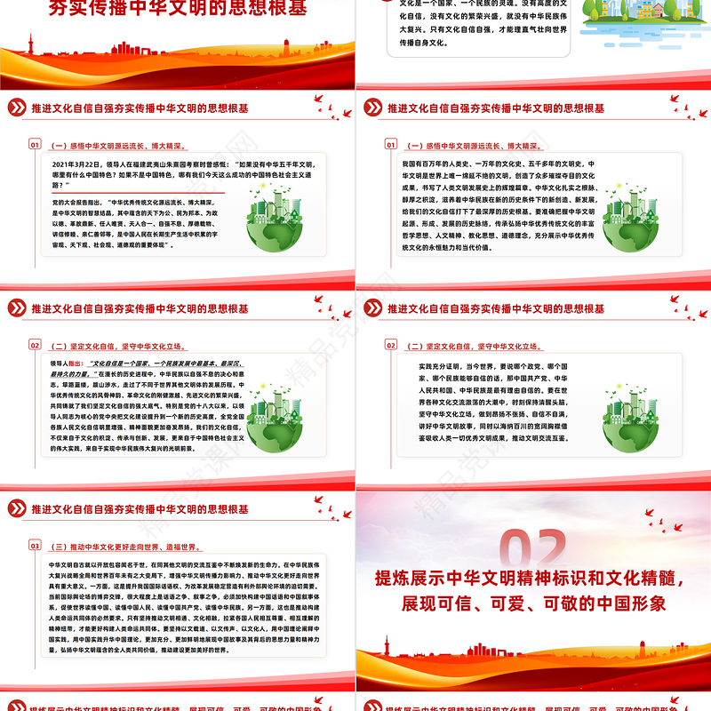 2023坚定文化自信增强中华文明传播力影响力PPT党政风学习宣传贯彻党的大会精神专题党课党建课件模板