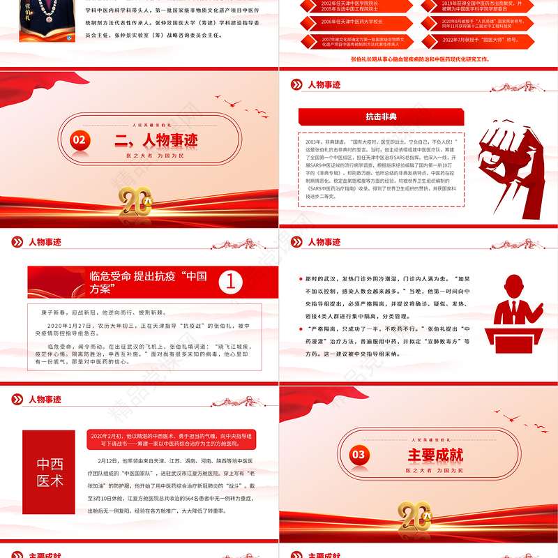 2024人民英雄张伯礼PPT红色大气医之大者为国为民抗疫先进事迹介绍课件