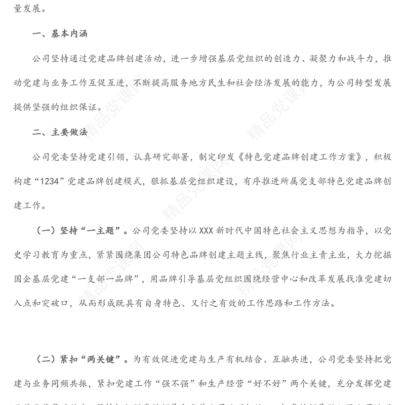 国企公司特色党建品牌创建经验材料