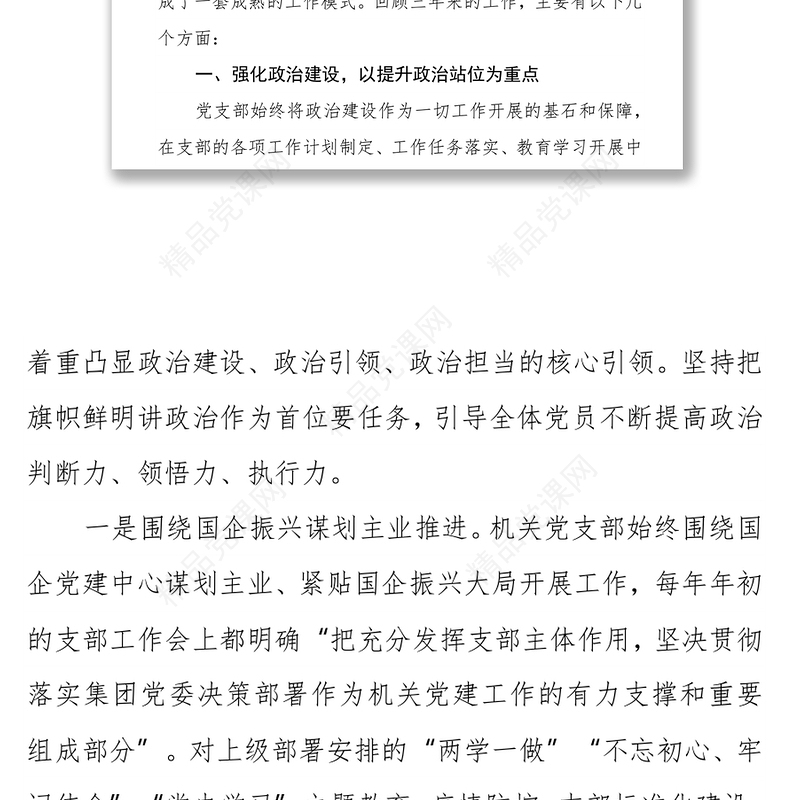 国企集团机关党支部委员会换届选举党员大会工作报告