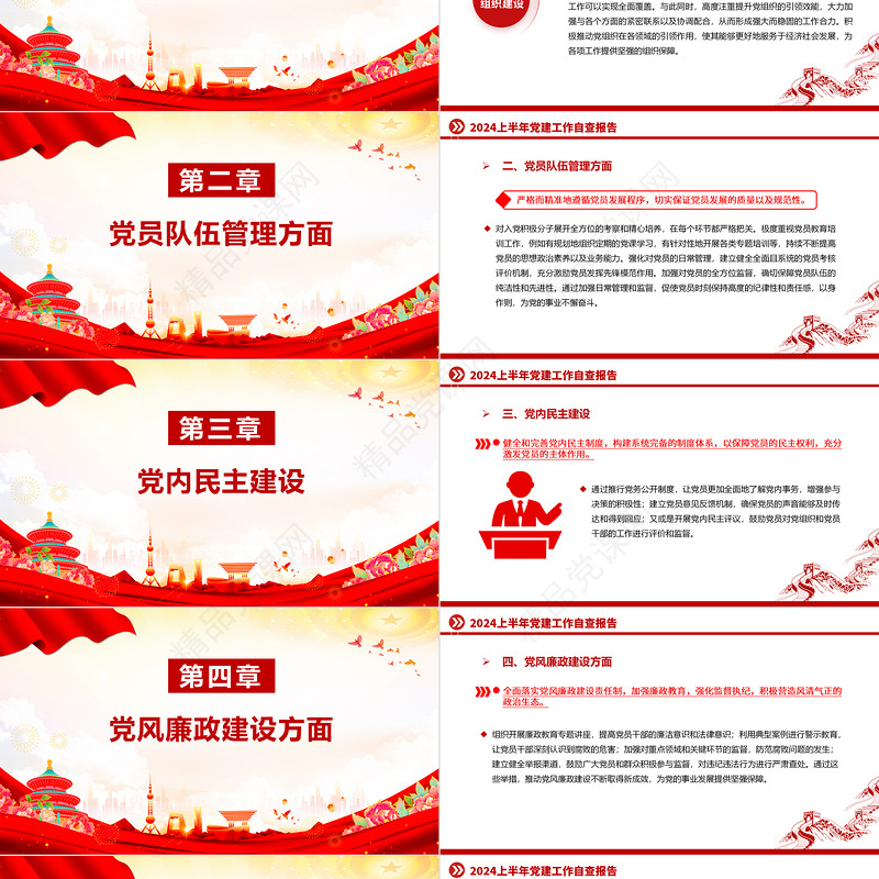 上半年党建工作自查报告PPT党政风总结汇报模板下载