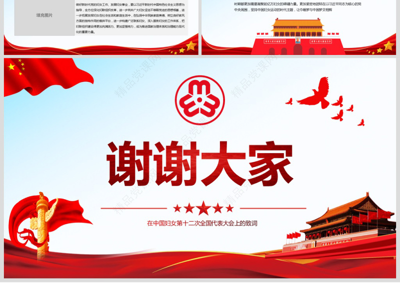 原创中国妇女十二大会议精神解读全国妇联PPT-版权可商用