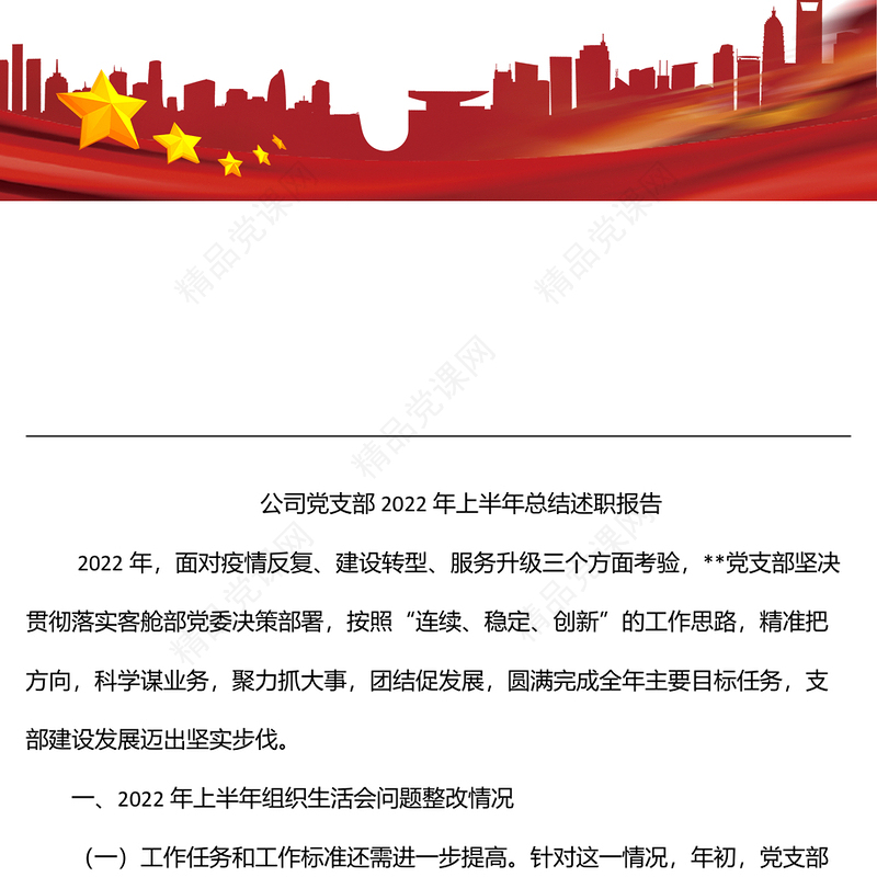 公司党支部上半年总结述职报告小结