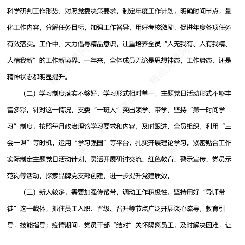 公司党支部上半年总结述职报告小结