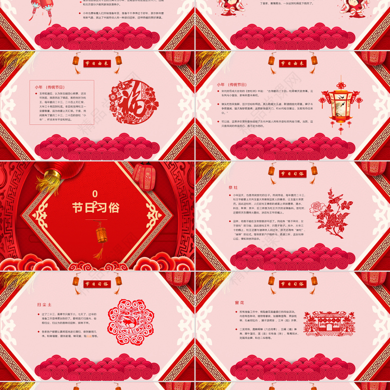 原创中国风喜庆风格春节习俗小年文化ppt模版-版权可商用