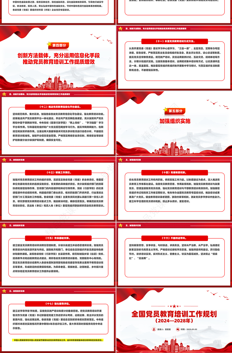 党政风全国党员教育培训工作规划（2024—2028年）全文PPT课件