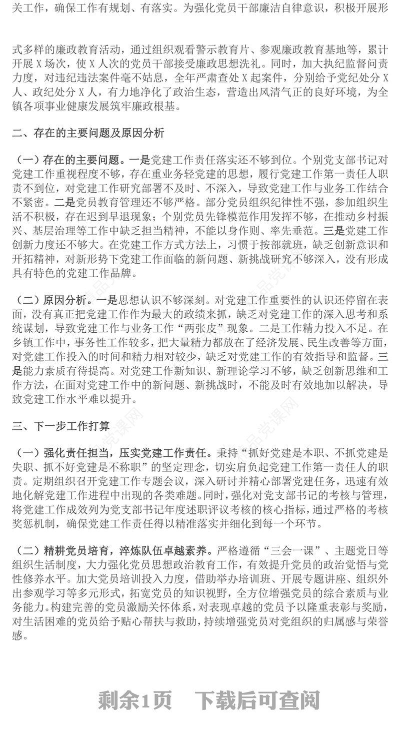 2024年度乡镇党委书记抓基层党建述职报告模板