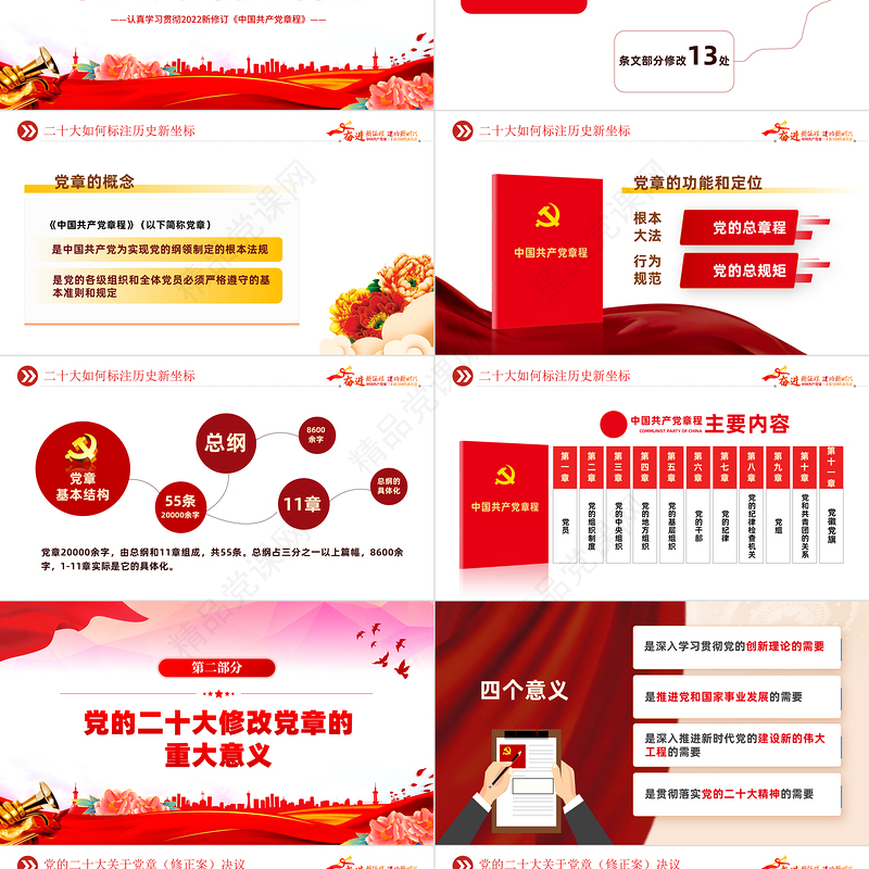 二十大党章的30个重要修改PPT党政风优质党政风学习宣传贯彻党的二十大精神专题党课课件模板