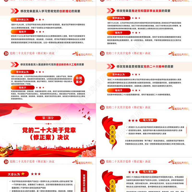 二十大党章的30个重要修改PPT党政风优质党政风学习宣传贯彻党的二十大精神专题党课课件模板