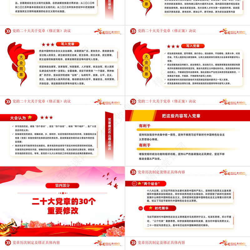 二十大党章的30个重要修改PPT党政风优质党政风学习宣传贯彻党的二十大精神专题党课课件模板